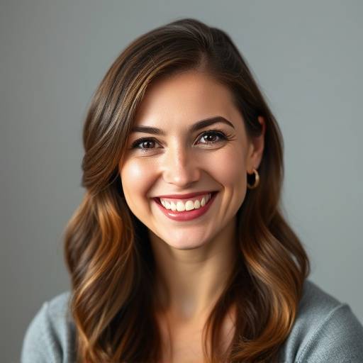 Professionelt headshot af en skuespillerinde med et venligt smil og naturligt lys, taget i studiet.