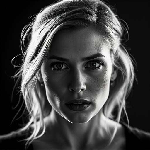 Sort/hvidt headshot af skuespillerinde Sofie Lund, der udtrykker intensitet og sårbarhed.